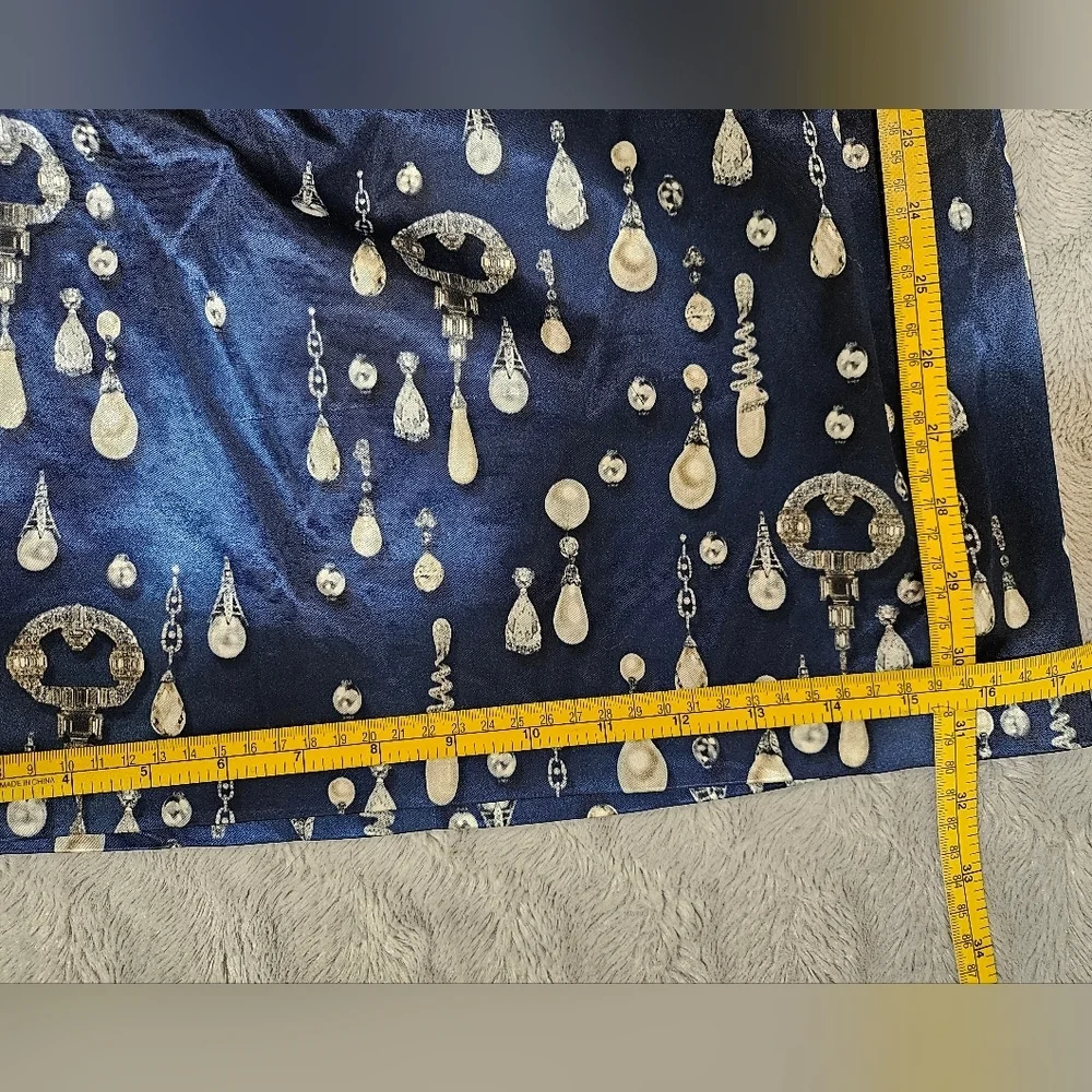 David Meister Blue Pearl Satin One Shoulder Sheath Cocktail Dress Jewel Print 6 - Picture 12 of 13